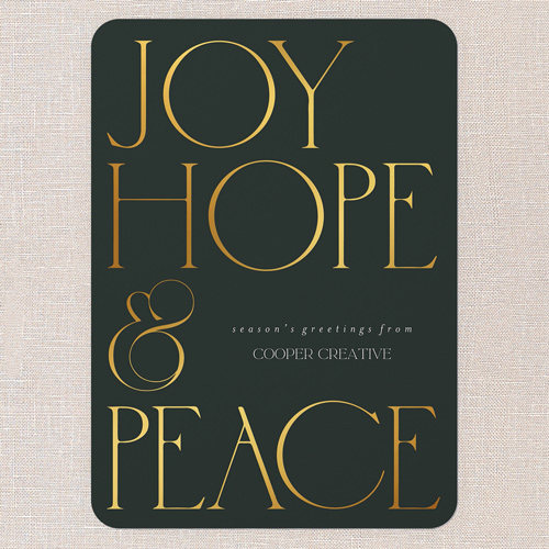 Luxe Sentiment Holiday Card, Green, 5x7 Flat, Holiday, Pearl Shimmer Cardstock, Rounded, Pine Grove