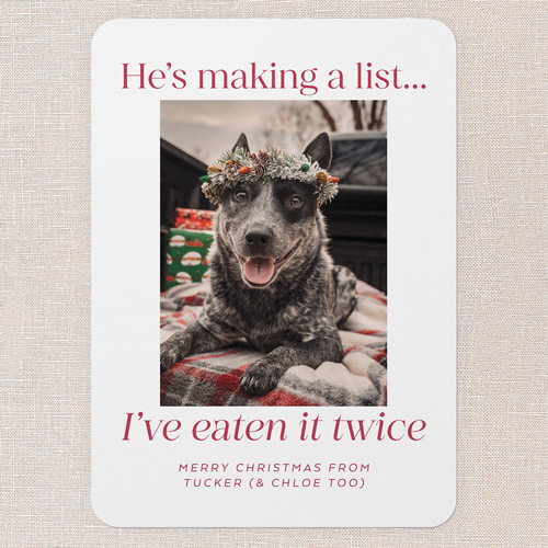 Naughty List Humor Holiday Card, White, 5x7 Flat, Christmas, 100% Recycled Cardstock , Rounded, White