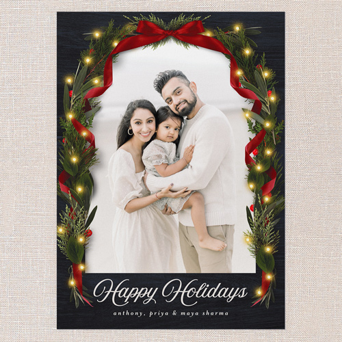 Ribbon Glow Holiday Card, Blue, 5x7 Flat, Holiday, Pearl Shimmer Cardstock, Square, Navy