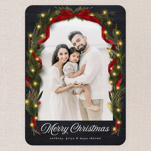 Ribbon Glow Holiday Card, Blue, 5x7 Flat, Christmas, 100% Recycled Cardstock , Rounded, Navy