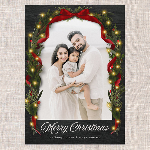 Ribbon Glow Holiday Card, Black, 5x7 Flat, Christmas, Luxe Double-Thick Cardstock, Square, Black