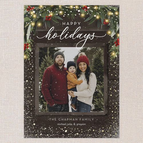 Rustic Garland Holiday Card, Brown, Gold Foil, 5x7 Flat, Holiday, Luxe Double-Thick Cardstock, Square, Clove