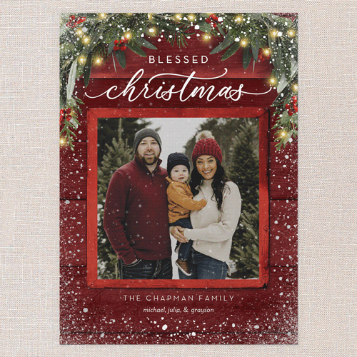 Rustic Garland Holiday Card, Red, Silver Foil, 5x7 Flat, Religious, Matte, Signature Smooth Cardstock, Square, Tomato