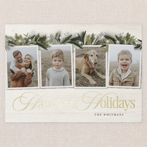Golden Script Holiday Card, Beige, Gold Foil, 5x7 Flat, Holiday, Luxe Double-Thick Cardstock, Square, Cream