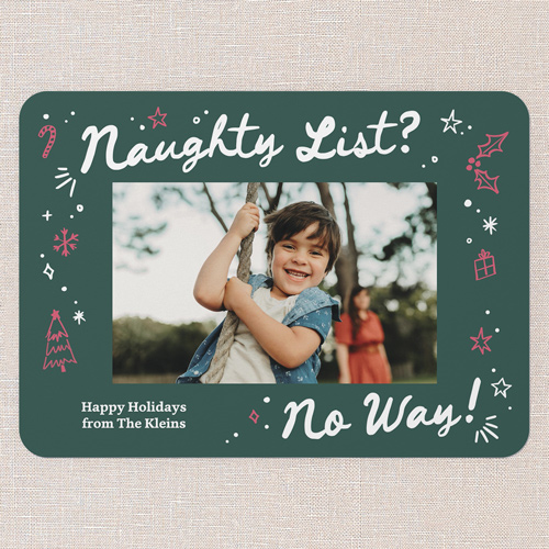 Naughty No Way Holiday Card, Blue, 5x7 Flat, Holiday, Pearl Shimmer Cardstock, Rounded, Lake