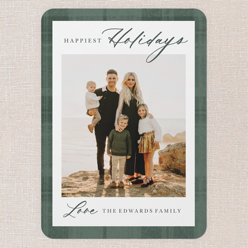 Plaid Border Elegance Holiday Card, Green, 5x7 Flat, Holiday, 100% Recycled Cardstock , Rounded, Green