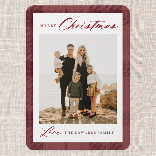 Plaid Border Elegance Holiday Card, Red, 5x7 Flat, Christmas, Pearl Shimmer Cardstock, Rounded, Velvet