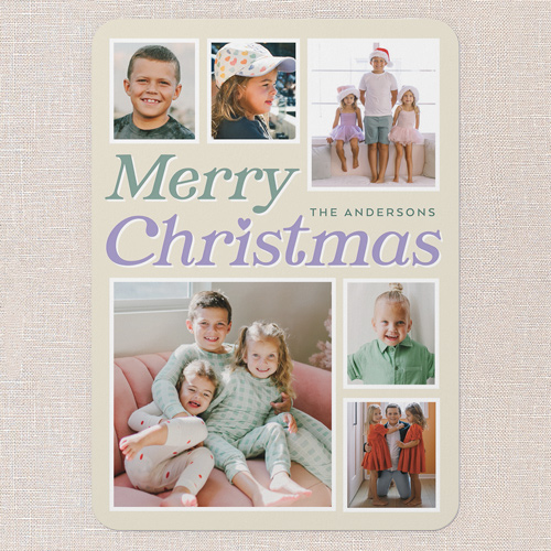 Festive Bow Frame Holiday Card, Purple, 5x7 Flat, Christmas, 100% Recycled Cardstock , Rounded, Lilac