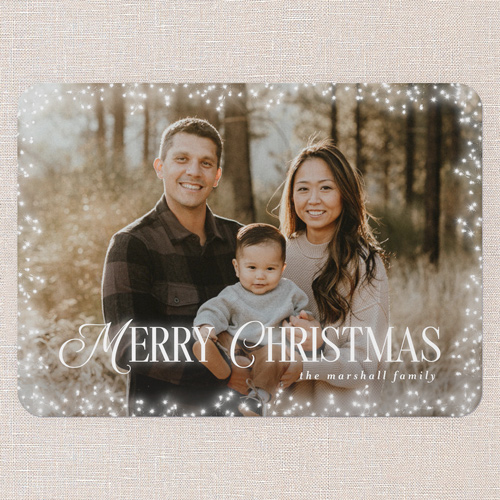 Sparkle Surround Holiday Card, White, 5x7 Flat, Christmas, Pearl Shimmer Cardstock, Rounded, White