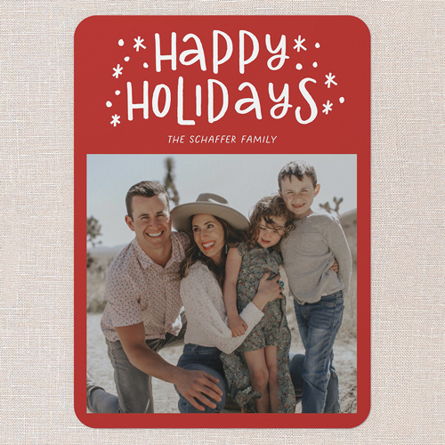 Festive Doodles Holiday Card, Red, 5x7 Flat, Holiday, Pearl Shimmer Cardstock, Rounded, Radish