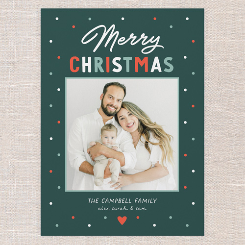 Polka Dot Cheer Holiday Card, Green, 5x7 Flat, Christmas, Matte, Signature Smooth Cardstock, Square, Green