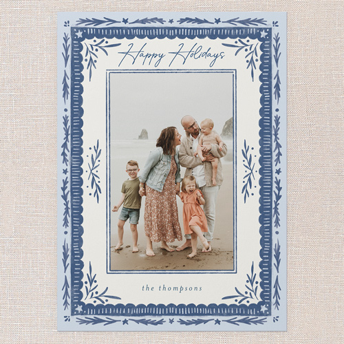 Woodland Blessings Holiday Card, Blue, 5x7 Flat, Holiday, Pearl Shimmer Cardstock, Square, Cobalt