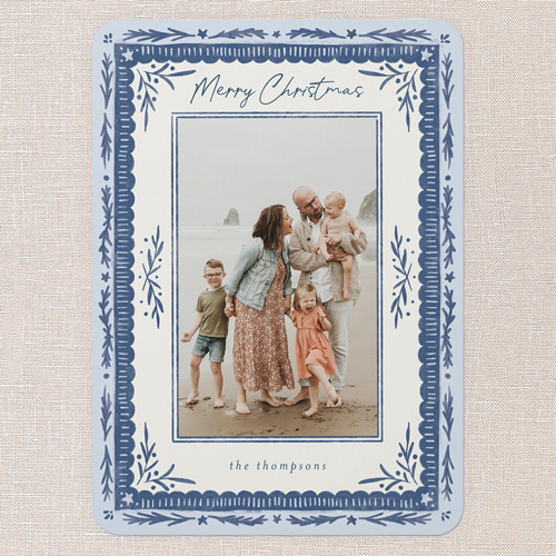 Woodland Blessings Holiday Card, Blue, 5x7 Flat, Christmas, Standard Smooth Cardstock, Rounded, Cobalt