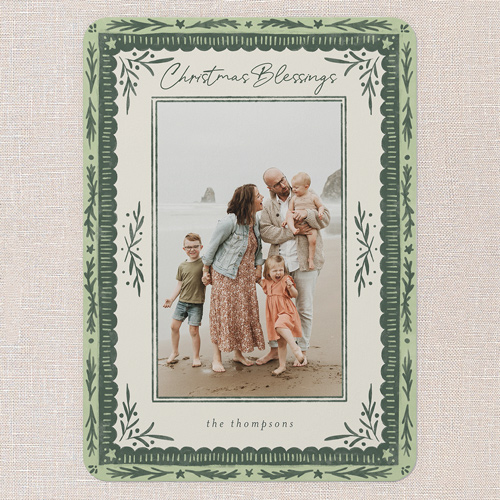 Woodland Blessings Holiday Card, Green, 5x7 Flat, Religious, 100% Recycled Cardstock , Rounded, Tree