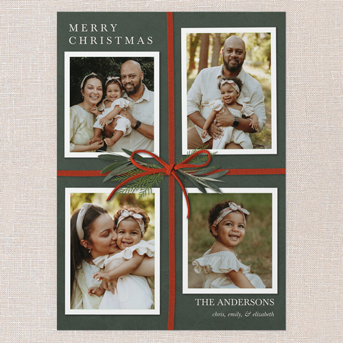 Festive Bowtie Holiday Card, Green, 5x7 Flat, Christmas, 100% Recycled Cardstock , Square, Forest