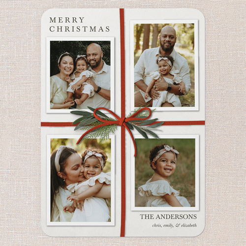 Festive Bowtie Holiday Card, White, 5x7 Flat, Christmas, 100% Recycled Cardstock , Rounded, White