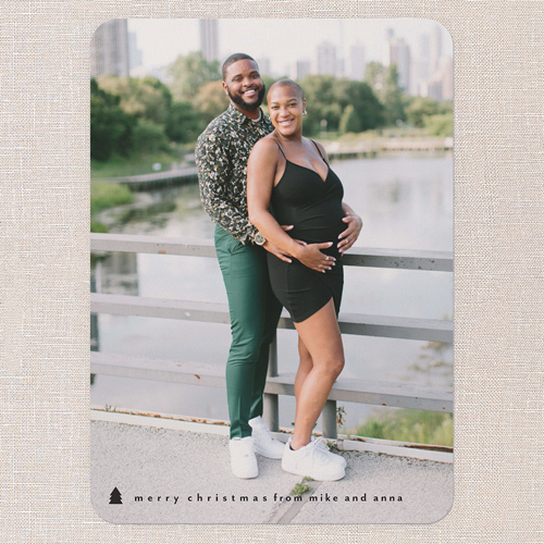 Evergreen Minimal Holiday Card, Black, 5x7 Flat, Christmas, Pearl Shimmer Cardstock, Rounded, Black