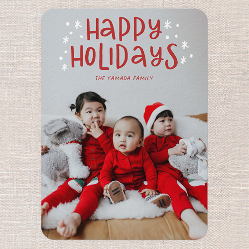 Snowy Whimsy Holiday Card, none, Red, 5x7 Flat, Holiday, Standard Smooth Cardstock, Rounded, Red