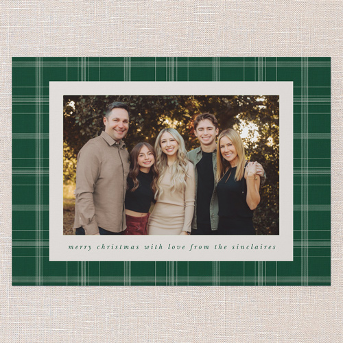 Comfortable Plaid Fringe Holiday Card, Green, 5x7 Flat, Christmas, Luxe Double-Thick Cardstock, Square, Green