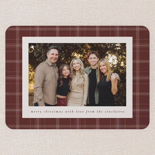 Comfortable Plaid Fringe Holiday Card, Red, 5x7 Flat, Christmas, 100% Recycled Cardstock , Rounded, Velvet