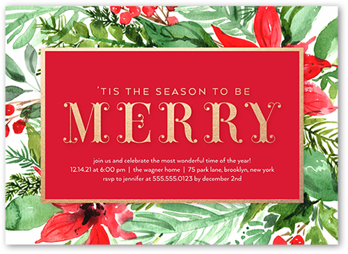 Gorgeous Merry Holiday Invitation, Red, 5x7 Flat, Standard Smooth Cardstock, Square