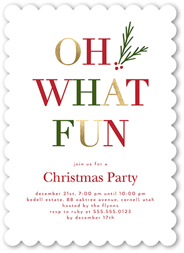 Elegant Fun Holiday Invitation, White, 5x7, Pearl Shimmer Cardstock, Scallop