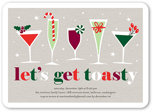 Lets Get Toasty Holiday Invitation, Beige, 5x7 Flat, Standard Smooth Cardstock, Rounded