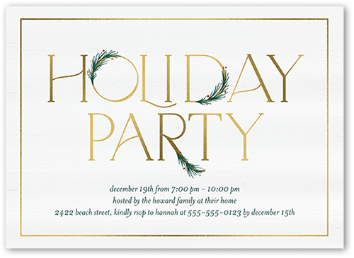 Art Deco Evergreen Holiday Invitation, White, 5x7 Flat, Holiday, Pearl Shimmer Cardstock, Square