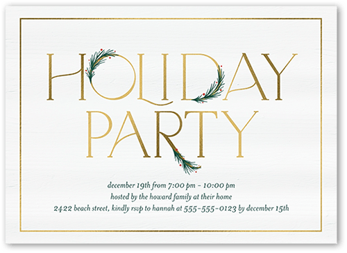 Art Deco Evergreen Holiday Invitation, White, 5x7 Flat, Holiday, 100% Recycled Cardstock , Square, White