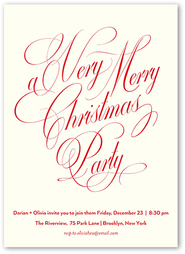 Classic Flourish Script Holiday Invitation, Beige, 5x7 Flat, Christmas, Pearl Shimmer Cardstock, Square