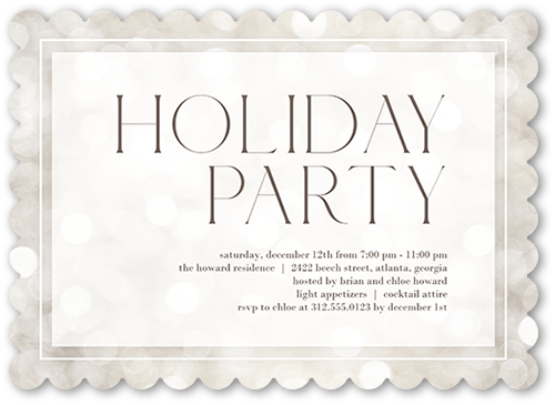 Bubbly Party Holiday Invitation, Beige, 5x7 Flat, Holiday, Pearl Shimmer Cardstock, Scallop