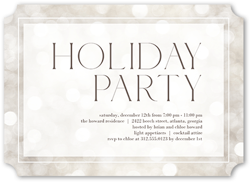 Bubbly Party Holiday Invitation, Beige, 5x7 Flat, Holiday, Pearl Shimmer Cardstock, Ticket, White