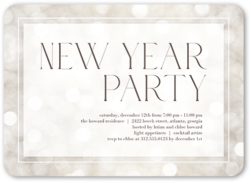 Bubbly Party Holiday Invitation, Beige, 5x7 Flat, New Year, Standard Smooth Cardstock, Rounded