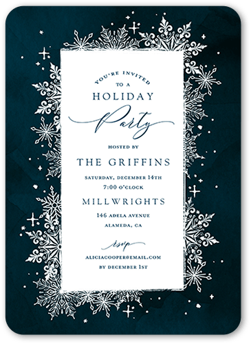 Snowflake Bash Holiday Invitation, Blue, 5x7 Flat, Holiday, Pearl Shimmer Cardstock, Rounded