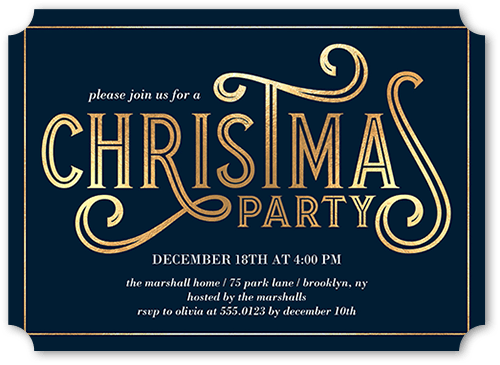 Deco Party Holiday Invitation, Yellow, 5x7 Flat, Christmas, Pearl Shimmer Cardstock, Ticket