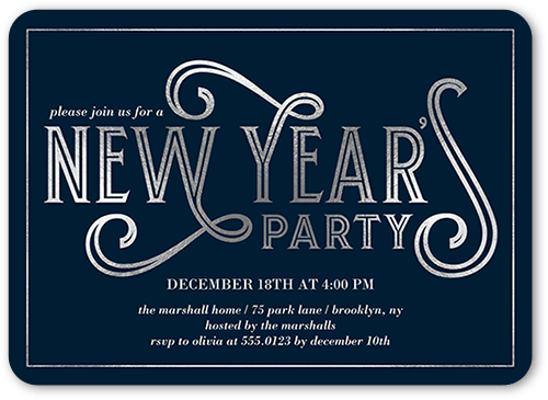 Deco Party Holiday Invitation, Grey, 5x7 Flat, New Year, Matte, Signature Smooth Cardstock, Rounded