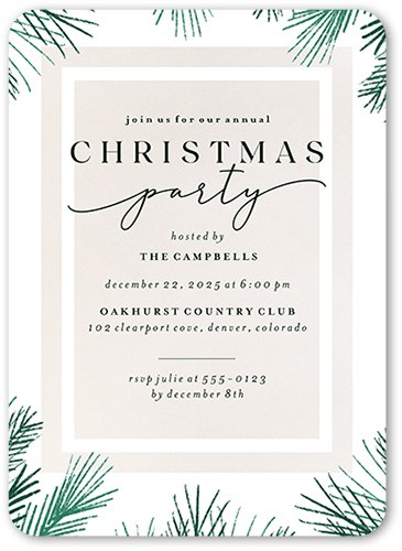 Pine Framing Holiday Invitation, White, 5x7 Flat, Christmas, Standard Smooth Cardstock, Rounded