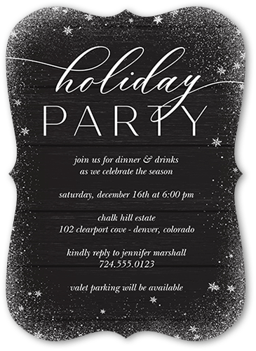 Snowy Winter Holiday Invitation, Black, 5x7, Holiday, Pearl Shimmer Cardstock, Bracket