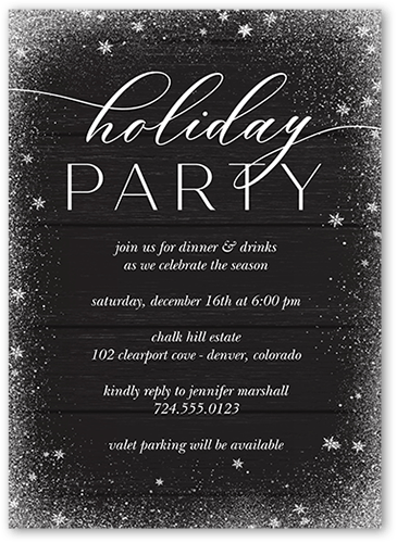Snowy Winter Holiday Invitation, Black, 5x7 Flat, Holiday, Pearl Shimmer Cardstock, Square