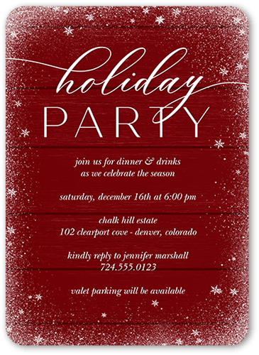 Snowy Winter Holiday Invitation, Red, 5x7 Flat, Holiday, Matte, Signature Smooth Cardstock, Rounded