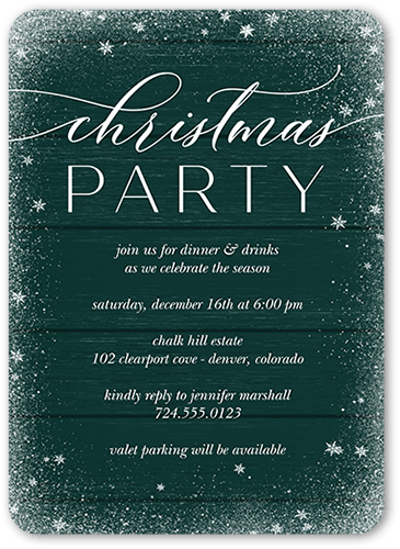 Snowy Winter Holiday Invitation, Green, 5x7 Flat, Christmas, 100% Recycled Cardstock , Rounded, Seaweed