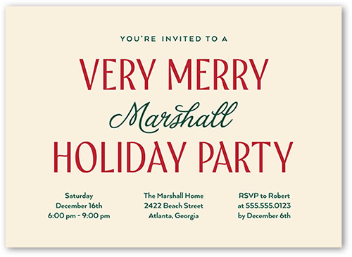 Very Merry Time Holiday Invitation, Beige, 5x7, Holiday, Pearl Shimmer Cardstock, Square