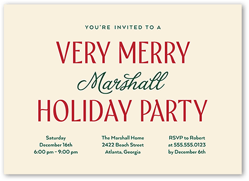 Very Merry Time Holiday Invitation, Beige, 5x7 Flat, Holiday, Pearl Shimmer Cardstock, Square