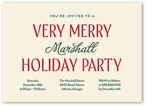 Very Merry Time Holiday Invitation, Beige, 5x7 Flat, Holiday, Matte, Signature Smooth Cardstock, Square