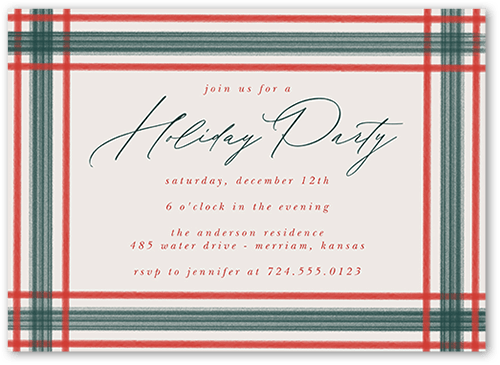 Plaid Edge Holiday Invitation, Red, 5x7 Flat, Holiday, Pearl Shimmer Cardstock, Square