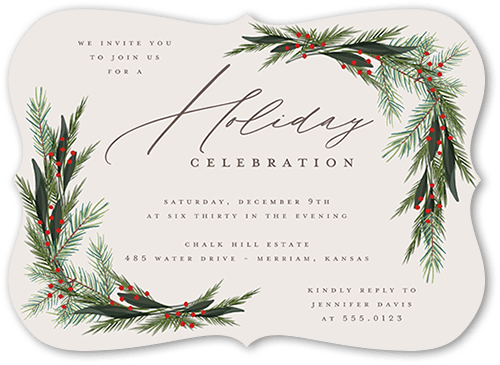 Wintergreen Frame Holiday Invitation, Beige, 5x7 Flat, Holiday, Pearl Shimmer Cardstock, Bracket