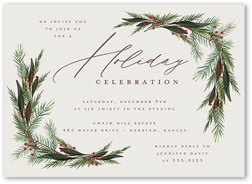Wintergreen Frame Holiday Invitation, Beige, 5x7 Flat, Holiday, Pearl Shimmer Cardstock, Square