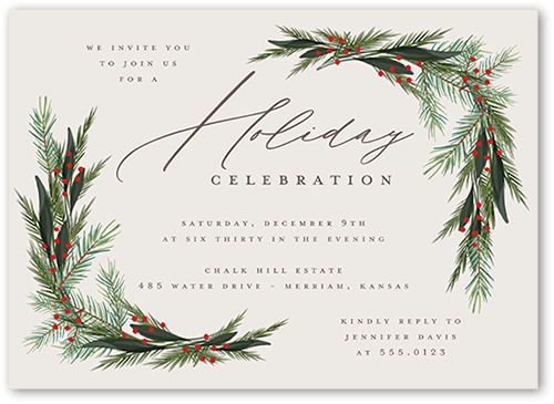Wintergreen Frame Holiday Invitation, Beige, 5x7 Flat, Holiday, Luxe Double-Thick Cardstock, Square