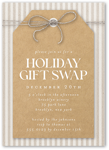 Gift Tag Fun Holiday Invitation, Beige, 5x7 Flat, Holiday, Pearl Shimmer Cardstock, Square