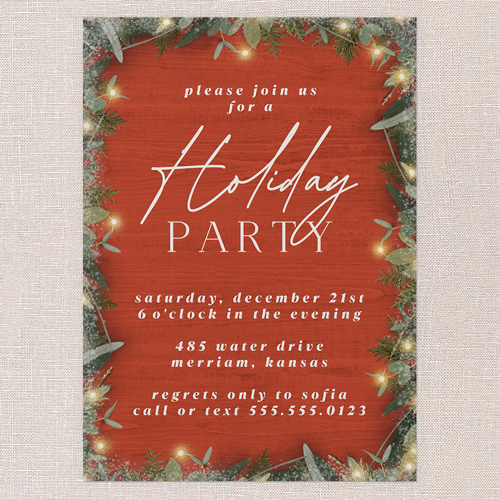 Holly Lights Holiday Invitation, Red, 5x7 Flat, Holiday, Standard Smooth Cardstock, Square